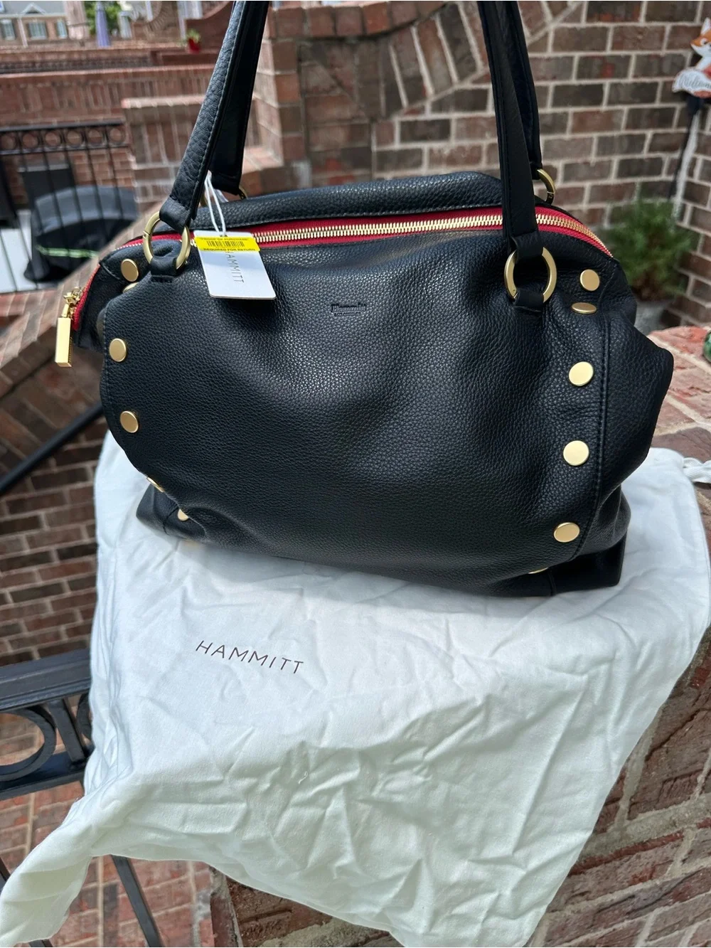 Hammitt, Large Daniel,Black Pebbled Leather Satchel. Red suede interior. NWT